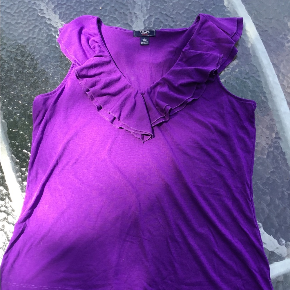 Purple ruffle neck sleeveless Blouse